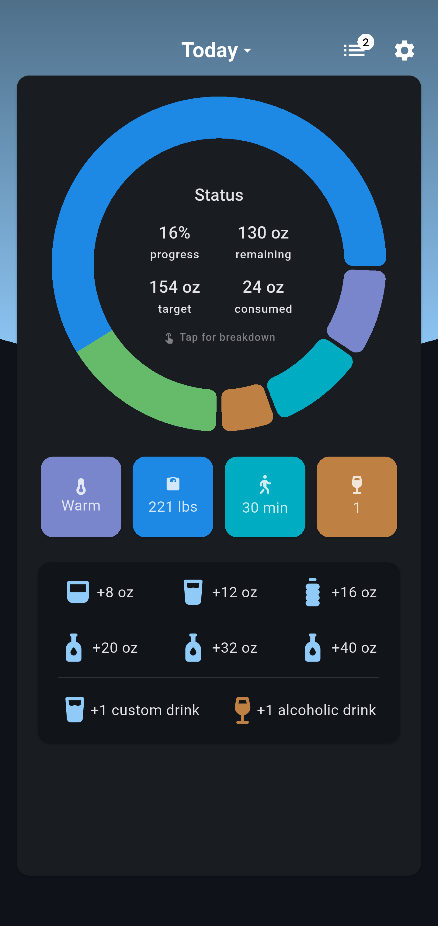 Hydrator App Home Screen